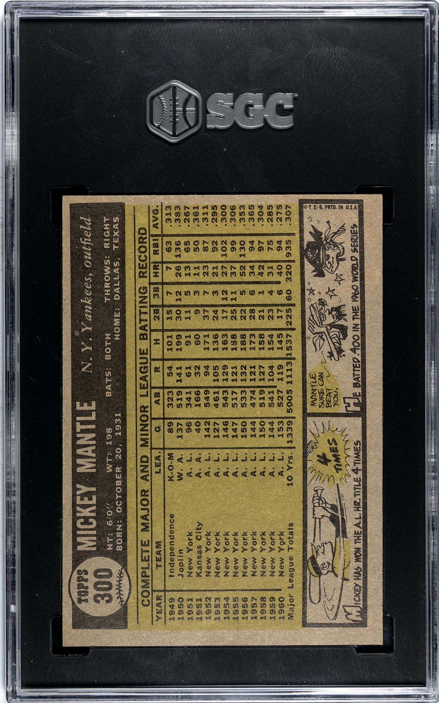 A 1961 Topps Mickey Mantle Baseball Card No. 300 (SGC 5 EX)
