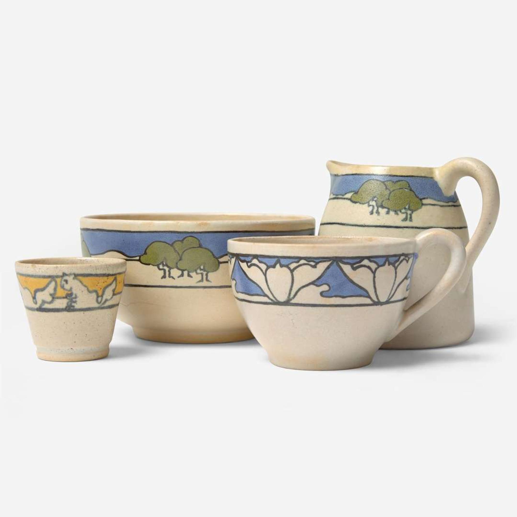 Saturday Evening Girls (American, active 1908-1942) Group of White Ground Works, Paul Revere Pottery, USA, 1914