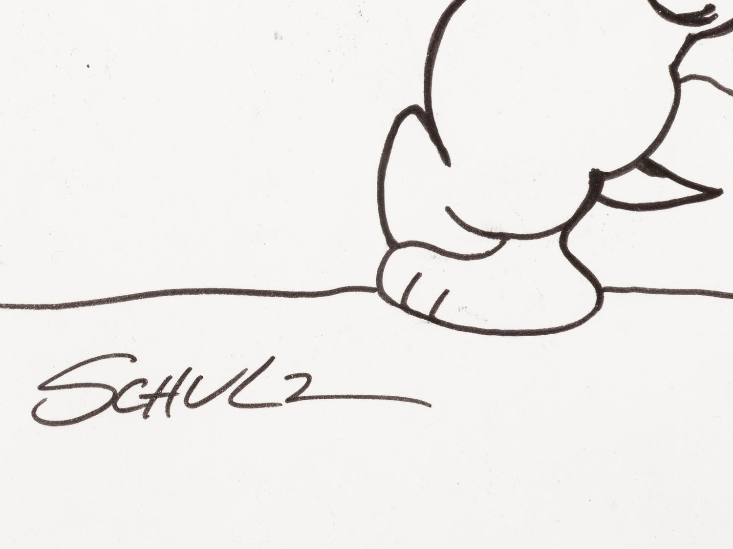 (Cartoon Art) SCHULZ, Charles (1922-2000). Pen and ink drawing of ‘Snoopy’ from “The Peanuts.”