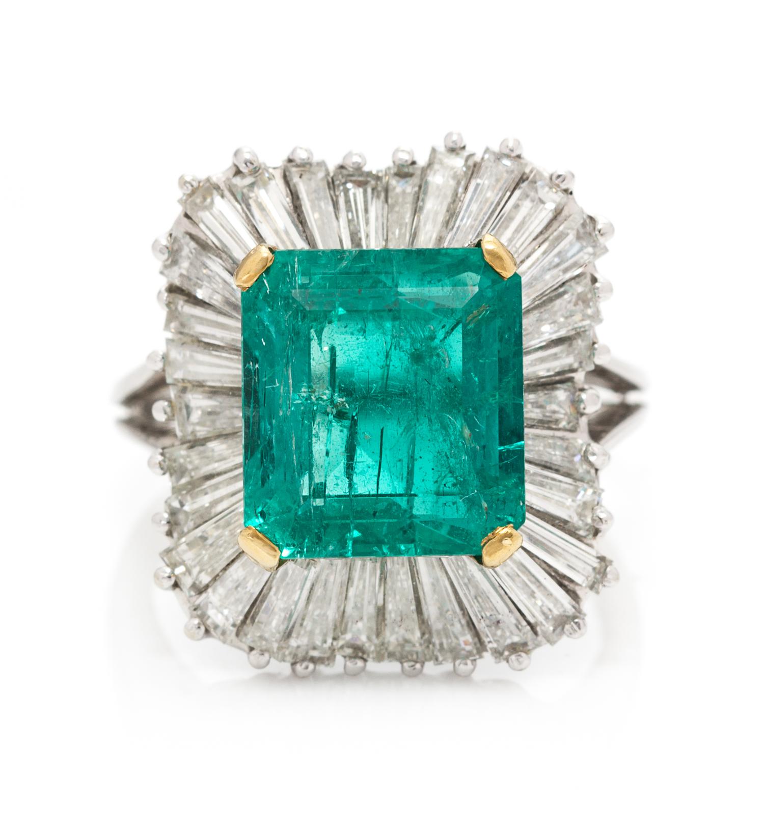 A White Gold, Emerald, and Diamond Ballerina Ring, 4.50 dwts.