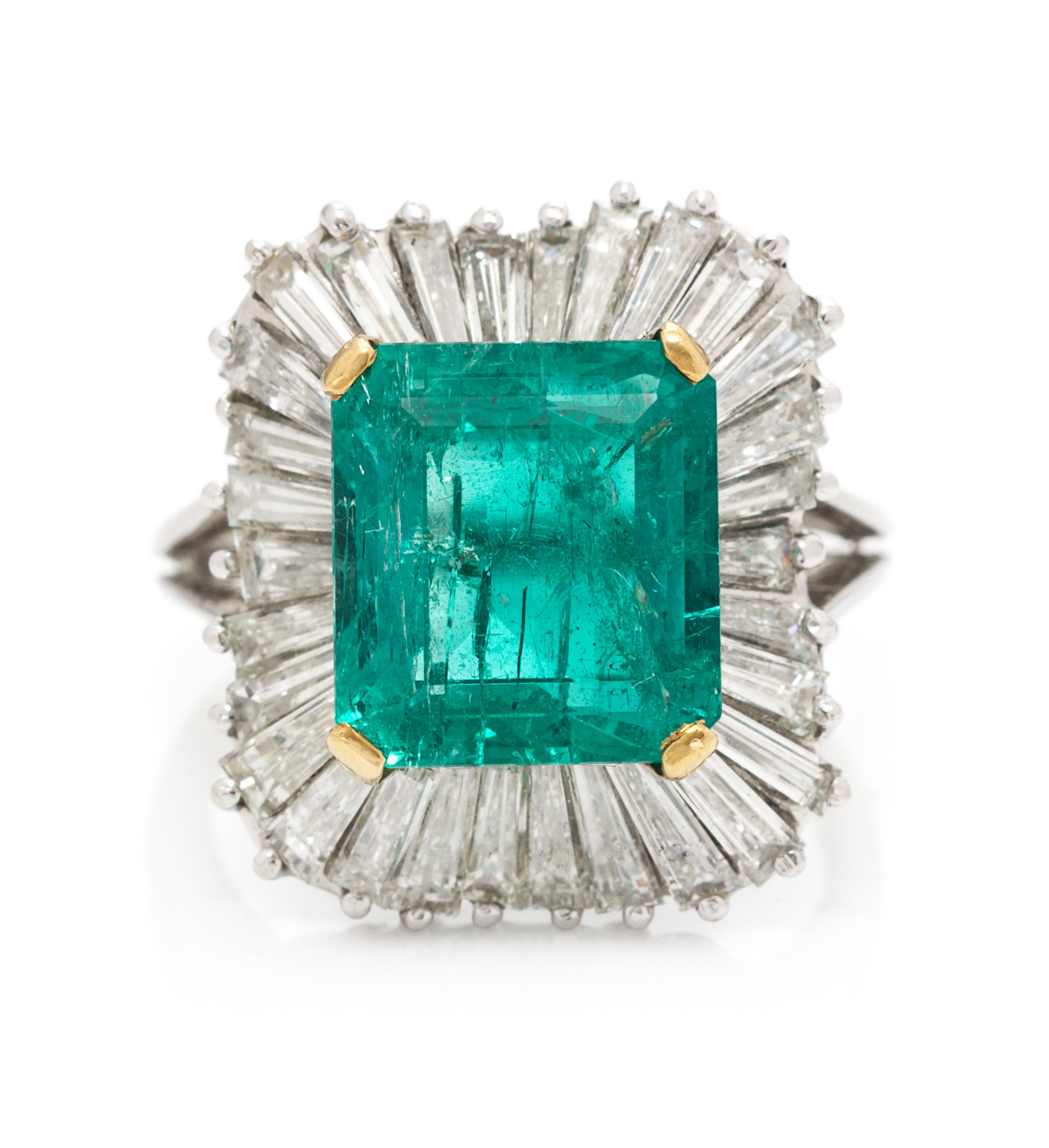 A White Gold, Emerald, and Diamond Ballerina Ring, 4.50 dwts.