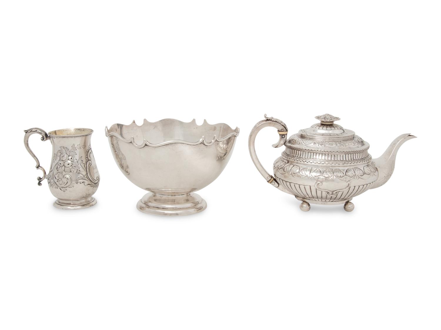 A Group of Three English Silver Hollowware Articles