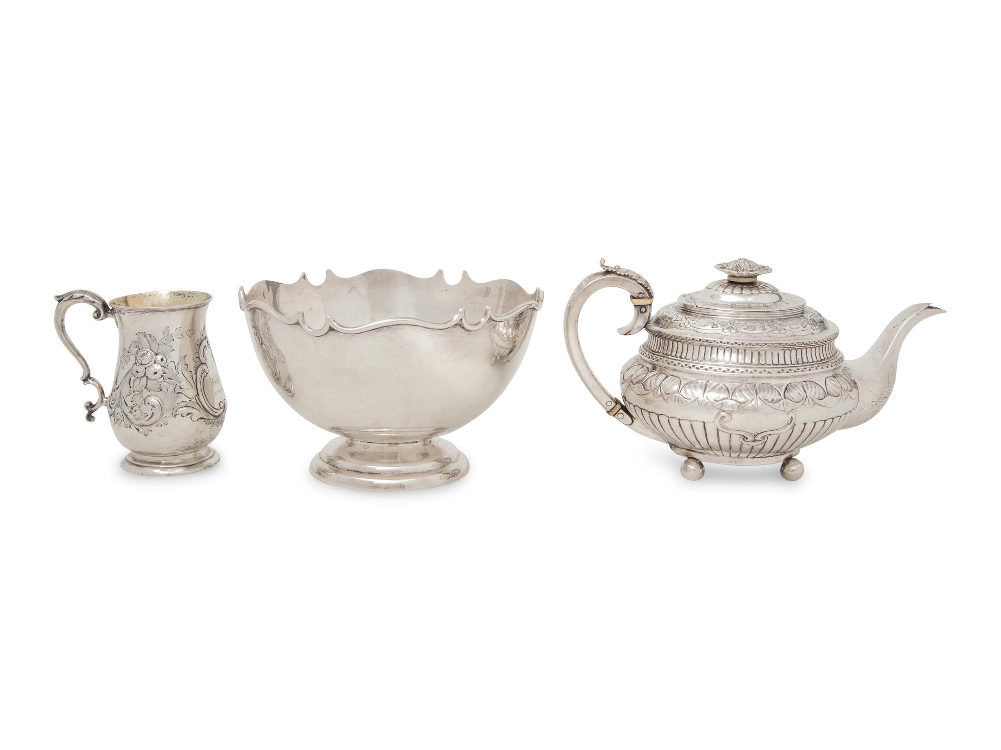 A Group of Three English Silver Hollowware Articles