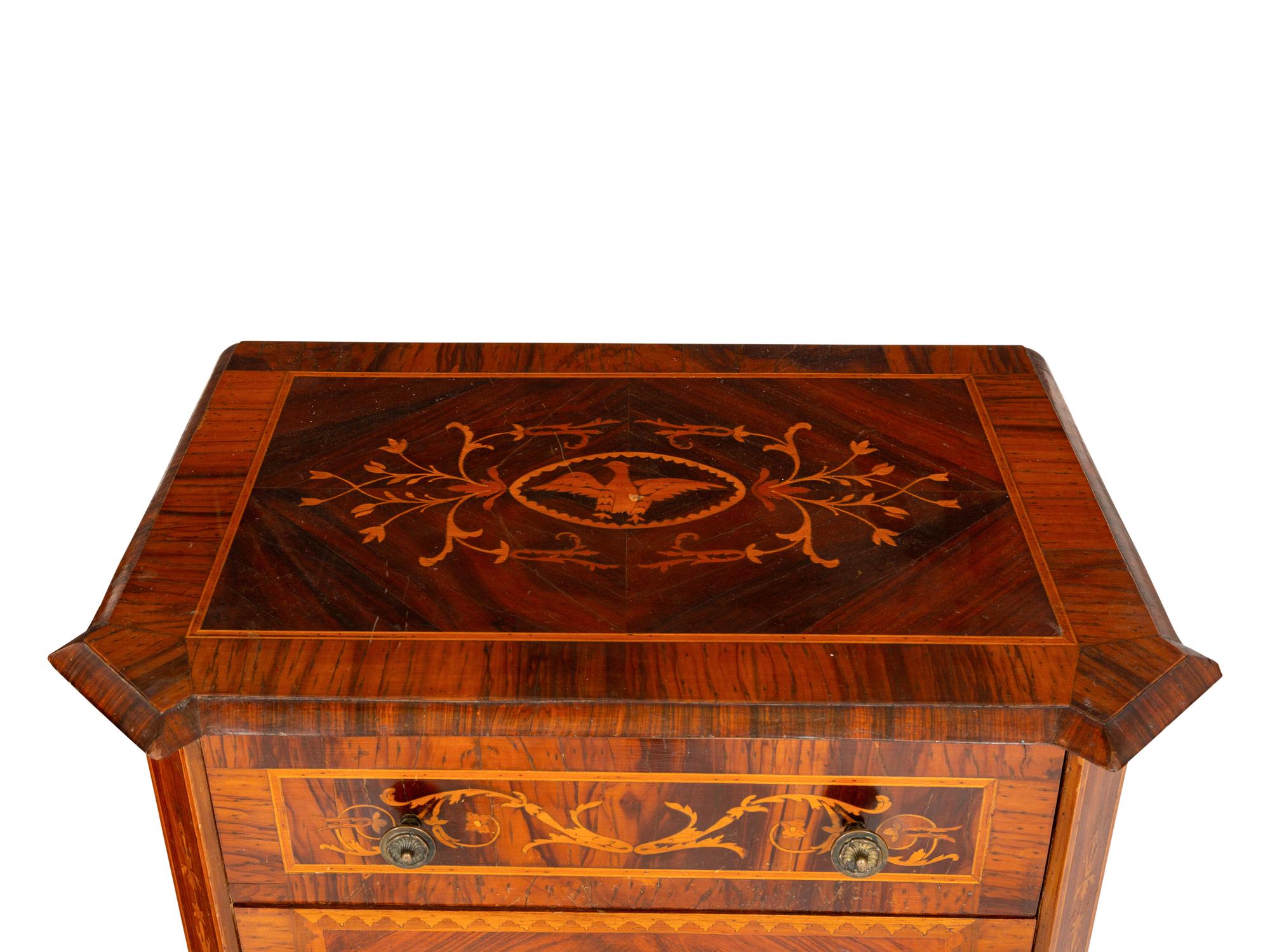 A Pair of Italian Neoclassical Walnut and Marquetry Commodini in the Manner of Maggiolini