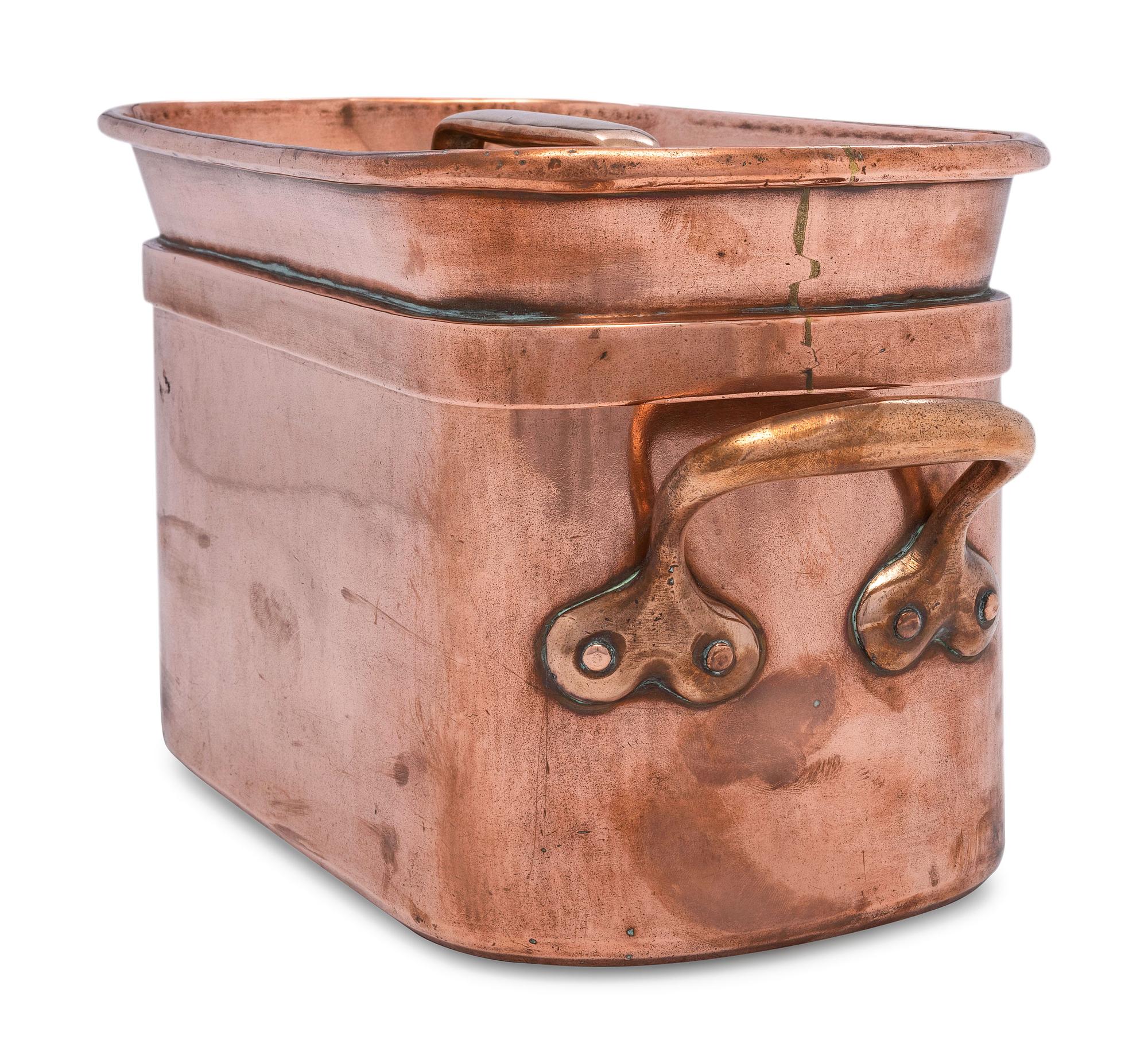 A French Copper Daubière with Brass Handles