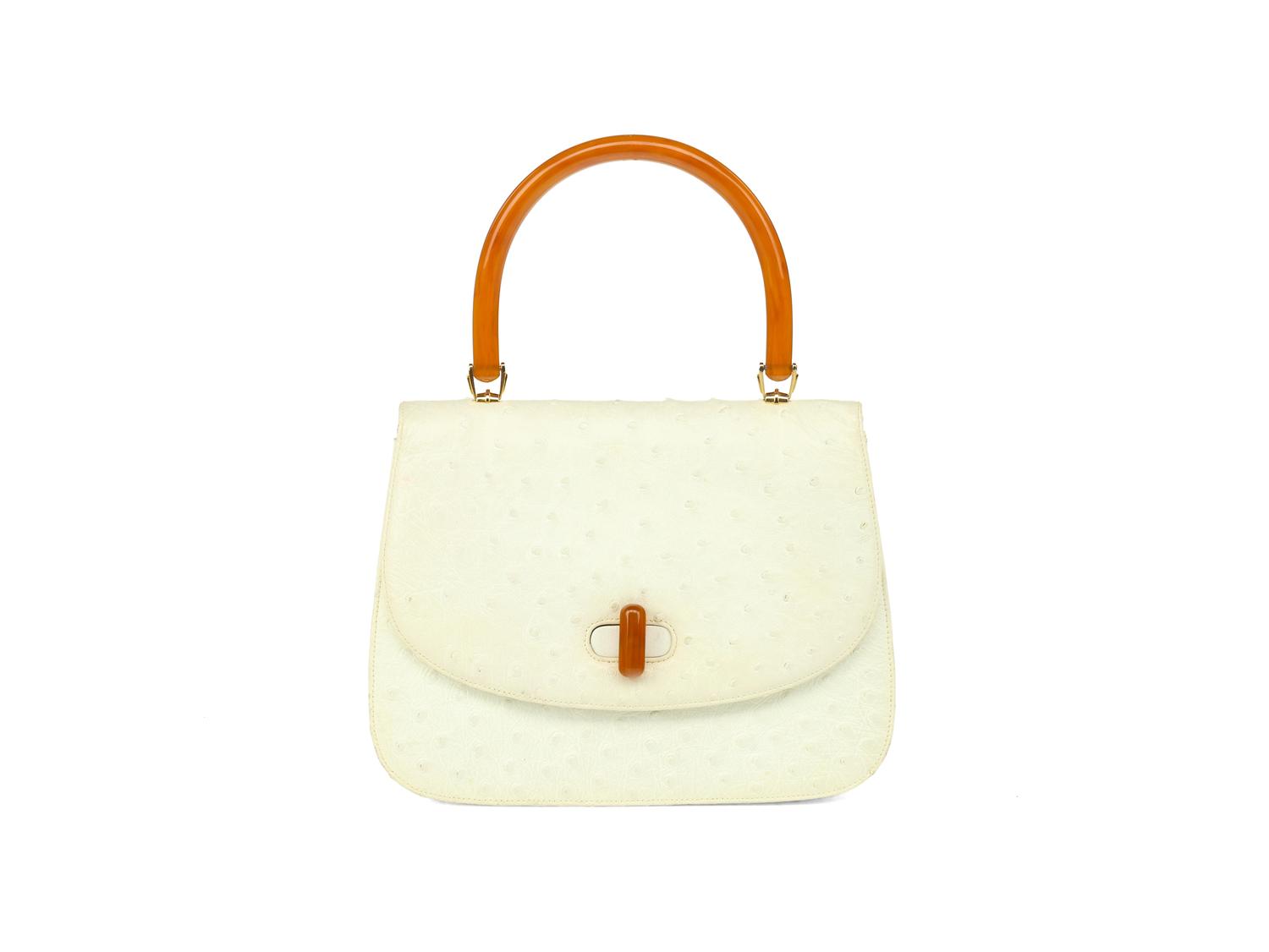 Gucci White Ostrich Handbag
