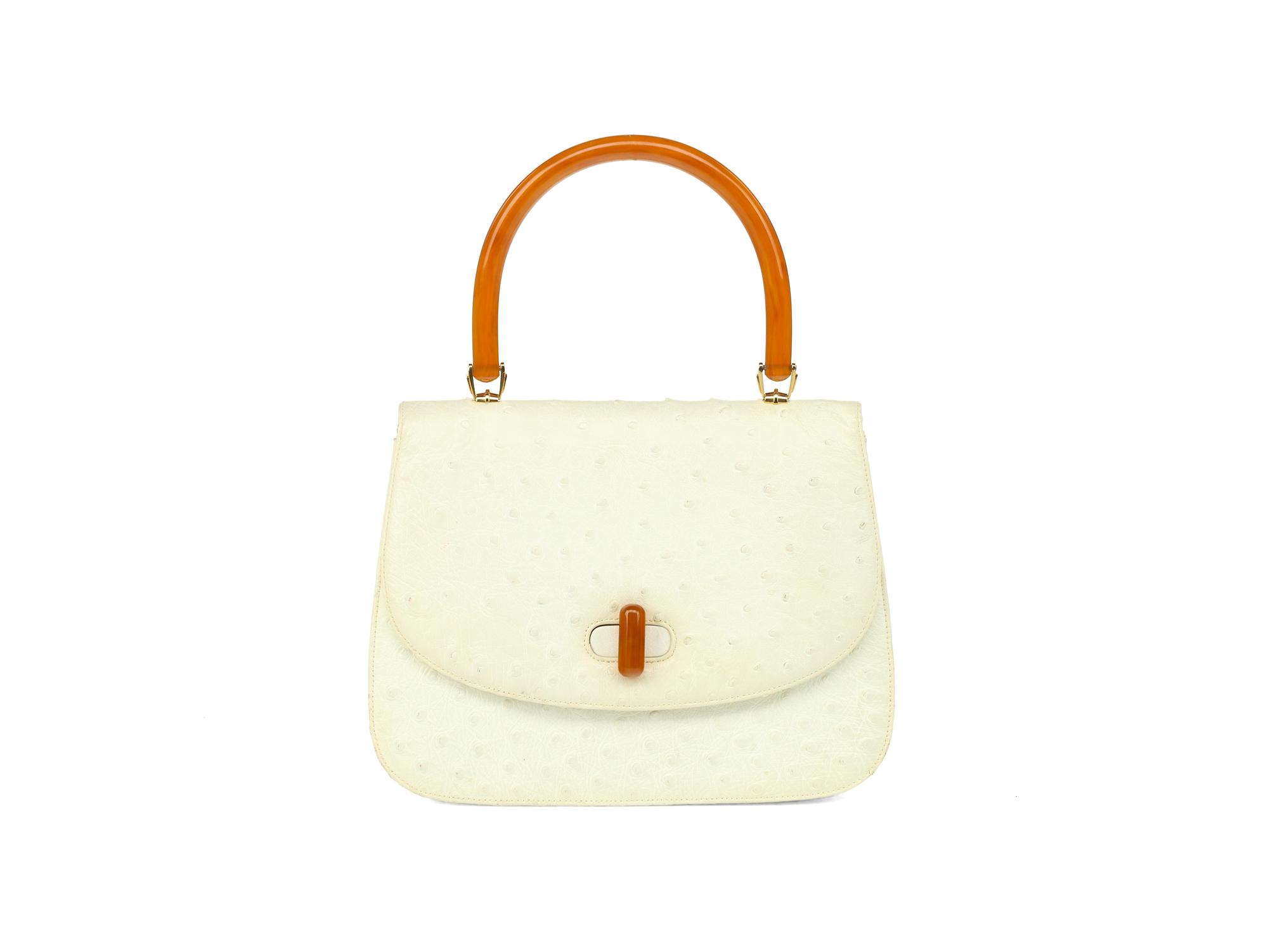 Gucci White Ostrich Handbag