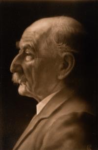 [HARDY, Thomas (1840-1928)]. CARTLIDGE, George, sculptor. Portrait photograph of Thomas Hardy on glazed tile. Stoke on Trent, Staffordshire, England: J.H. Barrett & Co., Ltd., 1924.