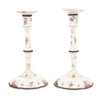 A Pair of English Enameled Candlesticks