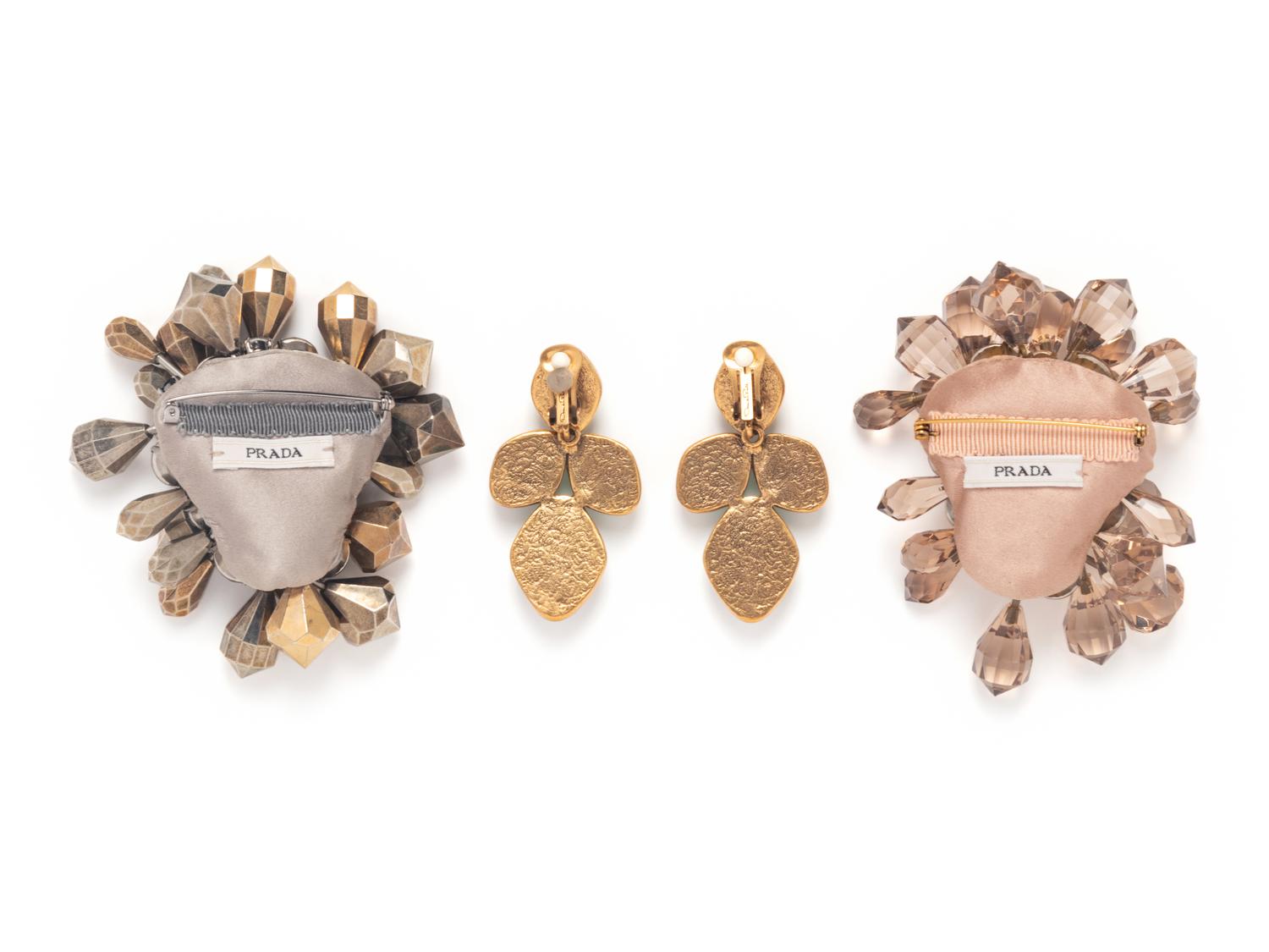 Two Designer Brooches and Ear Clips