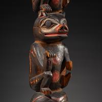Haida Carved Totem Pole and Bear Cub