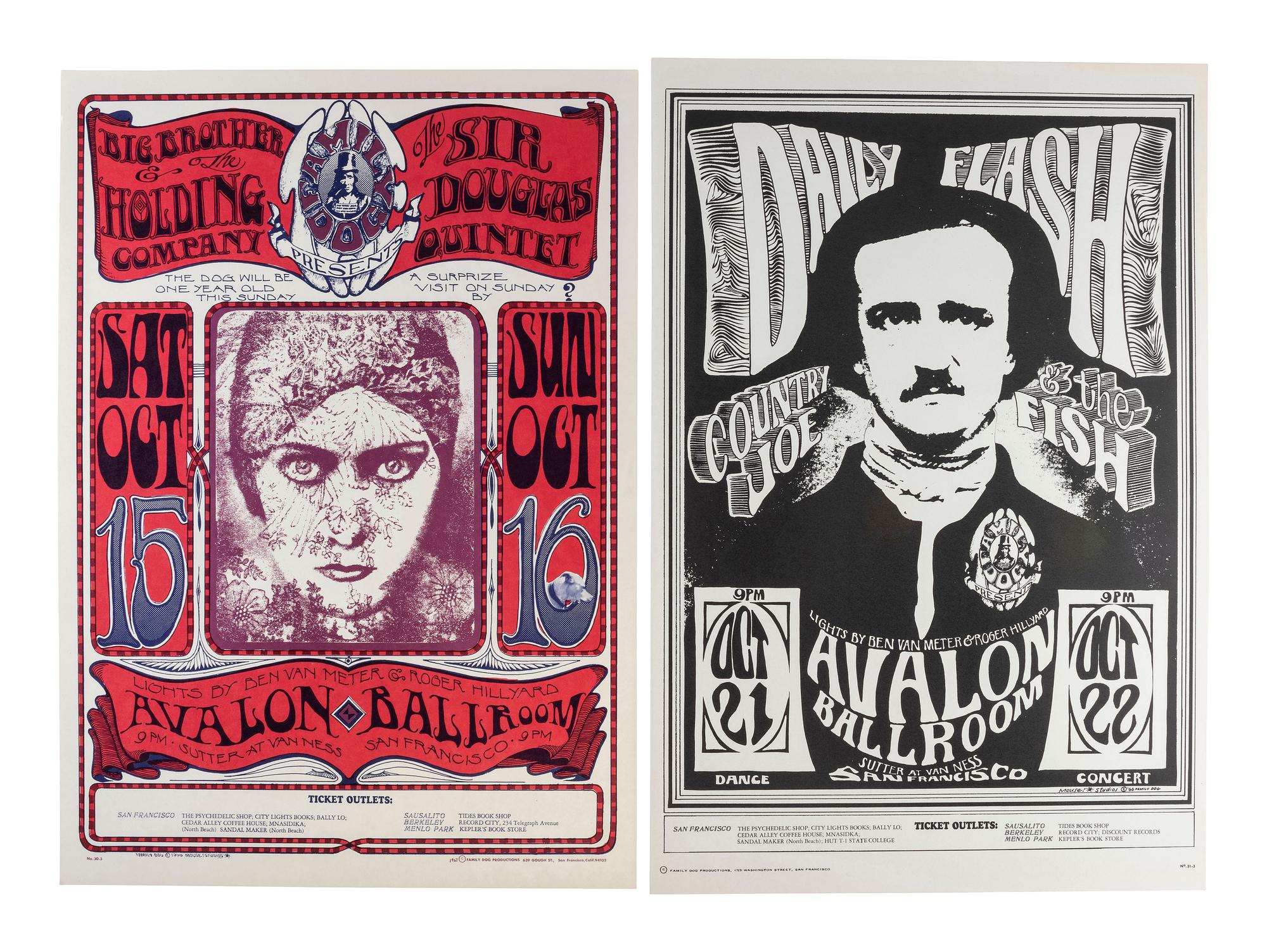 [MUSIC] -- [POSTERS]. MOUSE, Stanley, RENICK, Steve, MOSCOSO, Victor, and LANDSDOWN, Ned, artists. A group of 8 Family Dog posters from 1966, comprising: