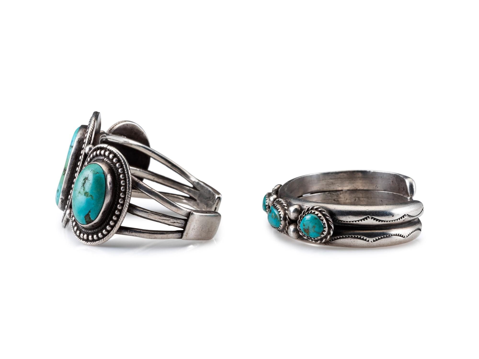 Navajo Silver and Turquoise Cuff Bracelets
