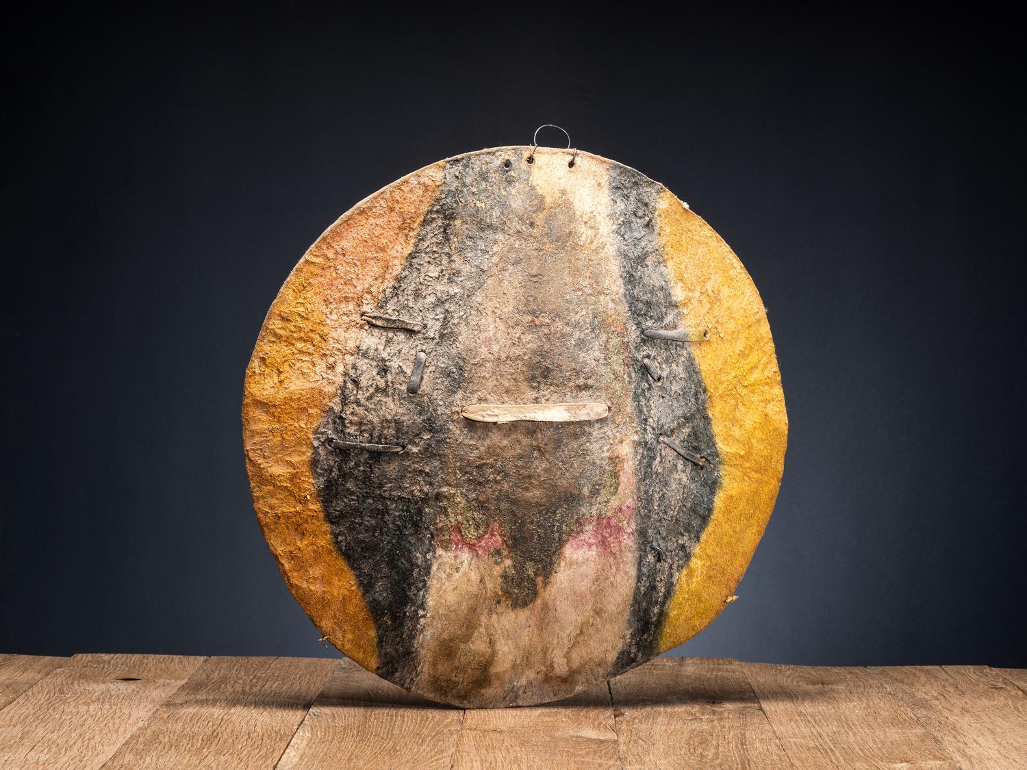 Pueblo Painted Buffalo Hide Shield