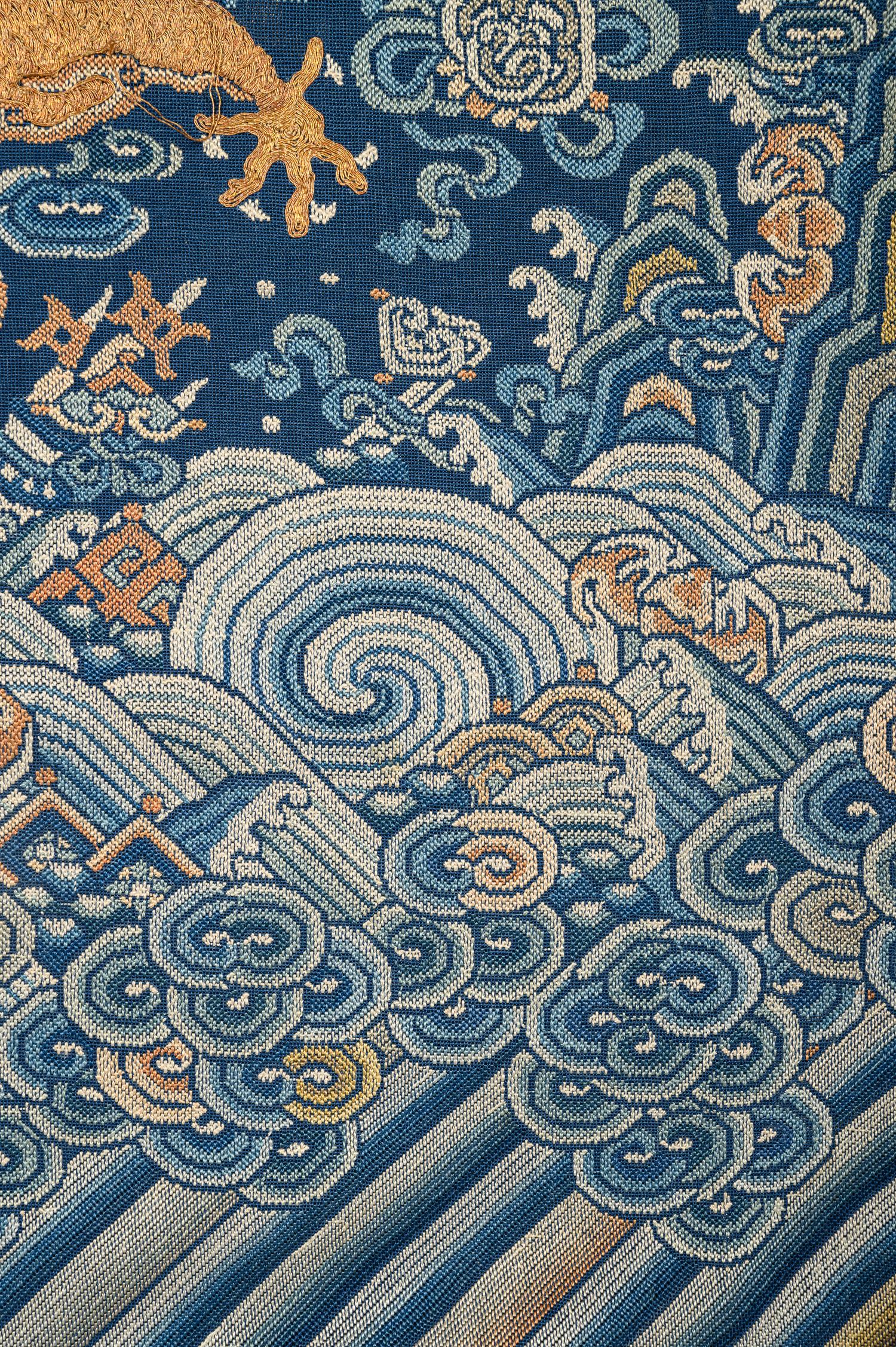 A Blue Ground Embroidered Silk Gauze Summer 'Dragon' Robe, Jifu