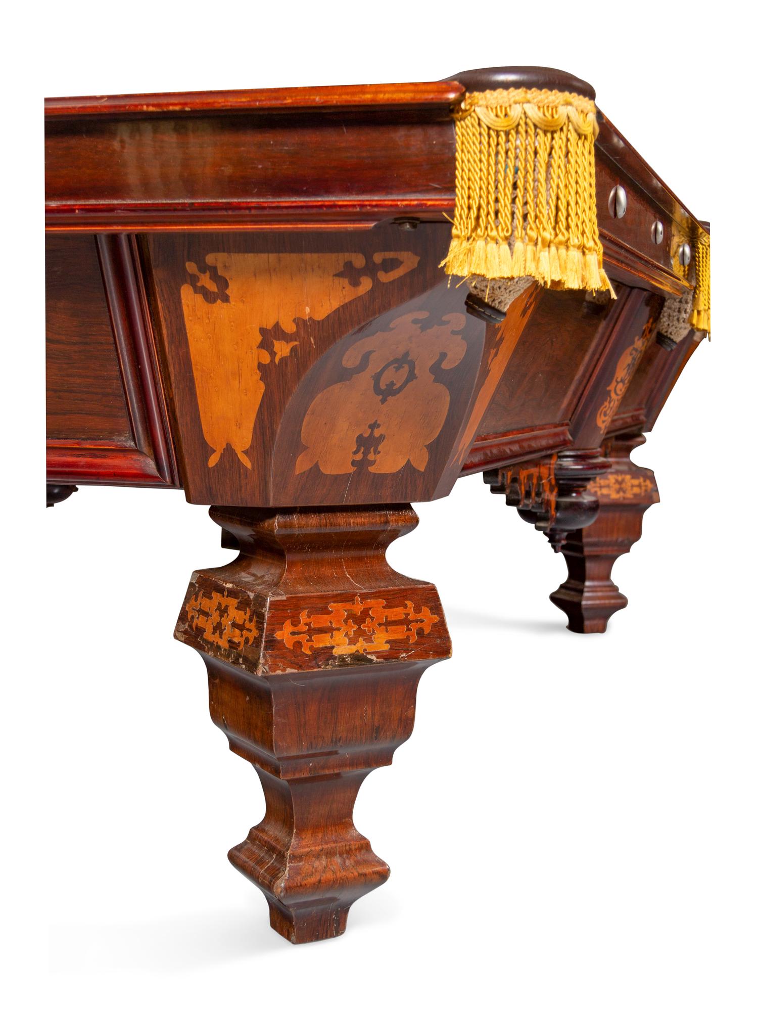 A Brunswick-Balke Inlaid Rosewood Billiards Table