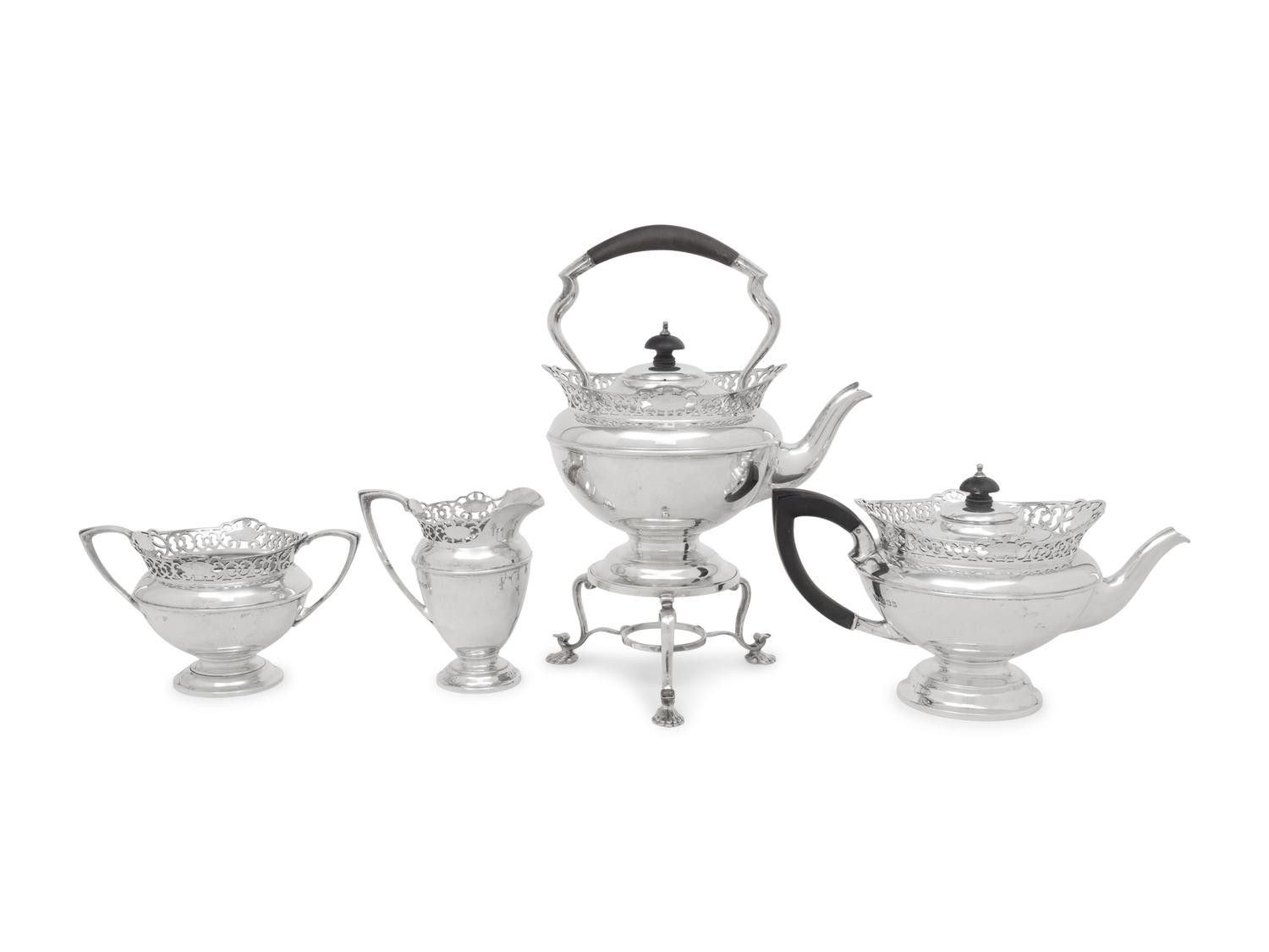 An English Silver and Silver-Plate Four-Piece Tea Service