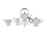 An English Silver and Silver-Plate Four-Piece Tea Service