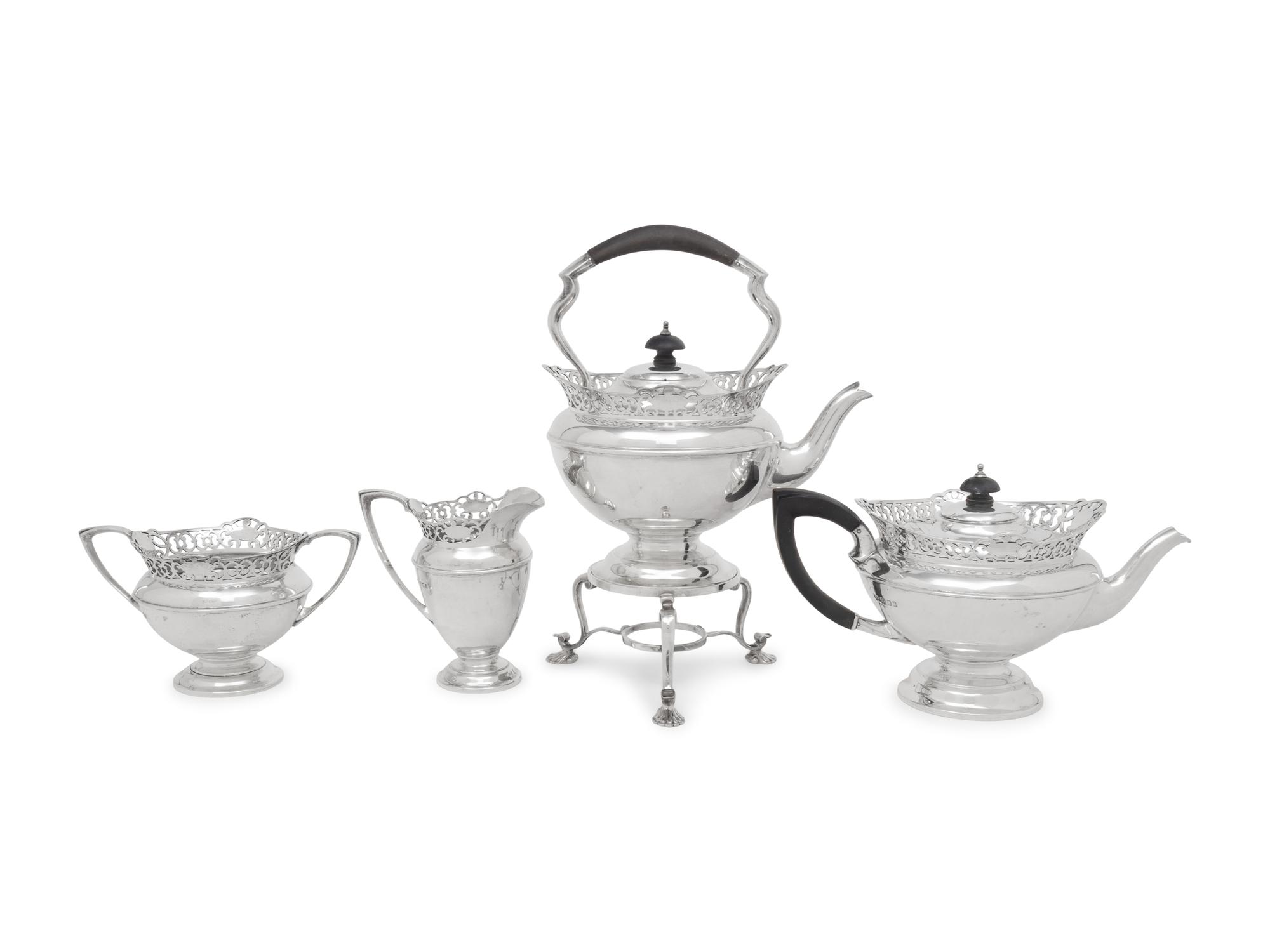 An English Silver and Silver-Plate Four-Piece Tea Service