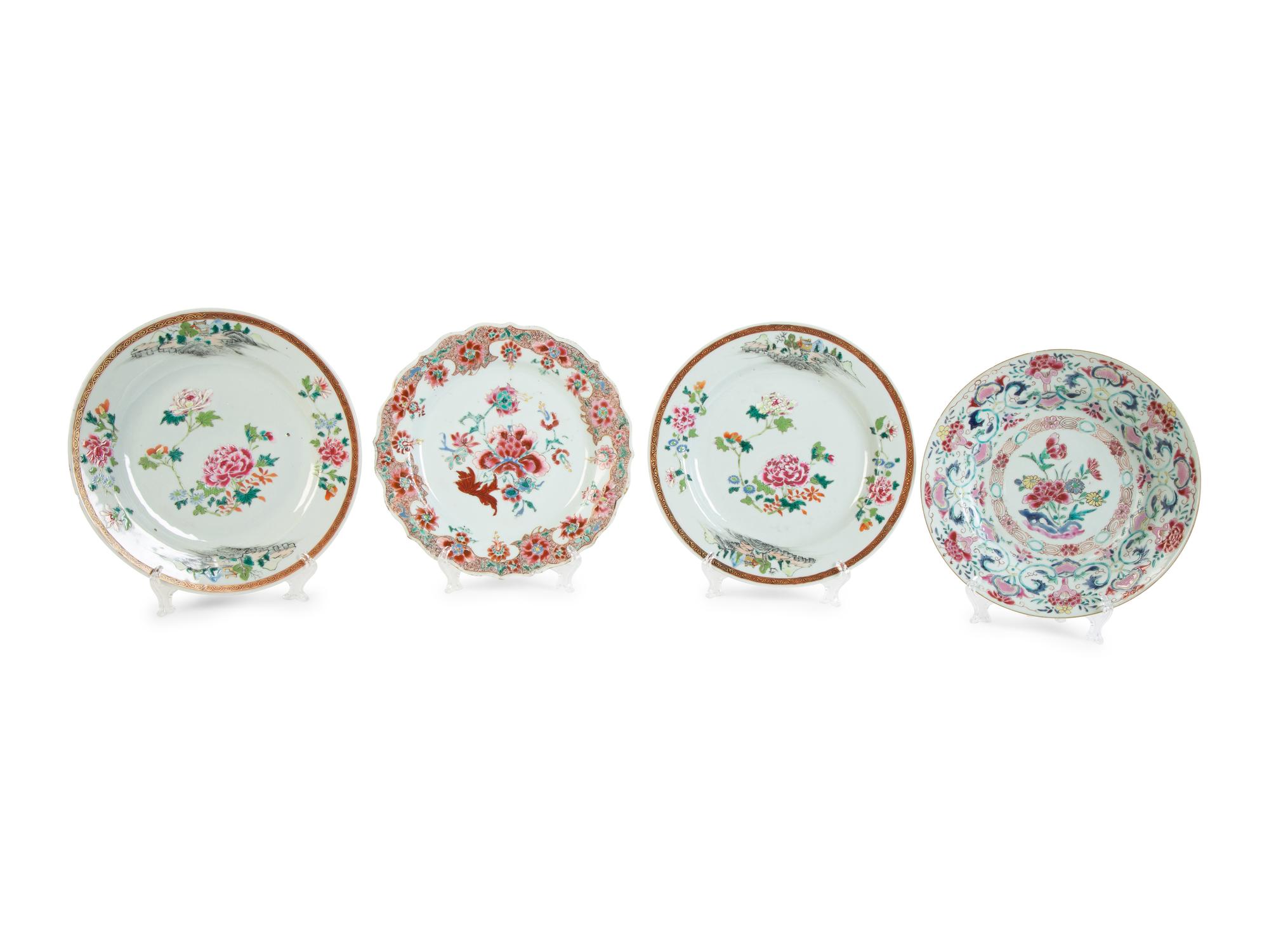A Group of Four Chinese Export Famille Rose Porcelain Plates — 18TH/19TH CENTURY