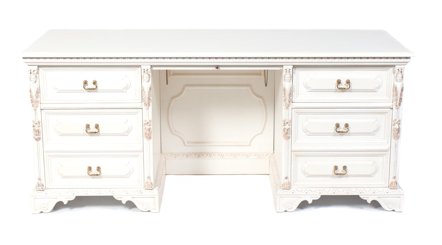 A Louis XVI Style Painted Desk, Francesco Molone Height 31 x width 71 x depth 25 inches. — SECOND HALF 20TH CENTURY