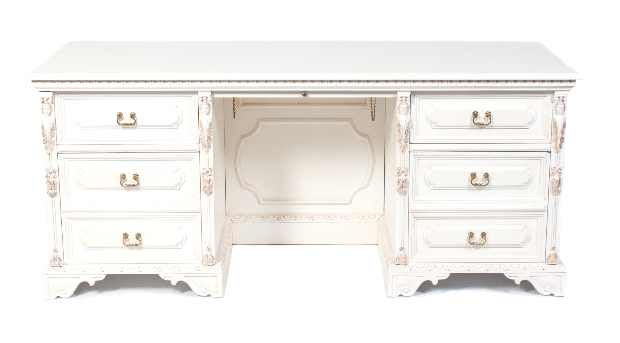 A Louis XVI Style Painted Desk, Francesco Molone Height 31 x width 71 x depth 25 inches. — SECOND HALF 20TH CENTURY