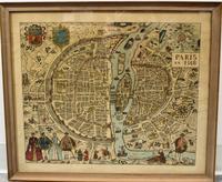 A Framed Map of Paris. Height 20 1/2 x width 24 1/4 inches (framed).