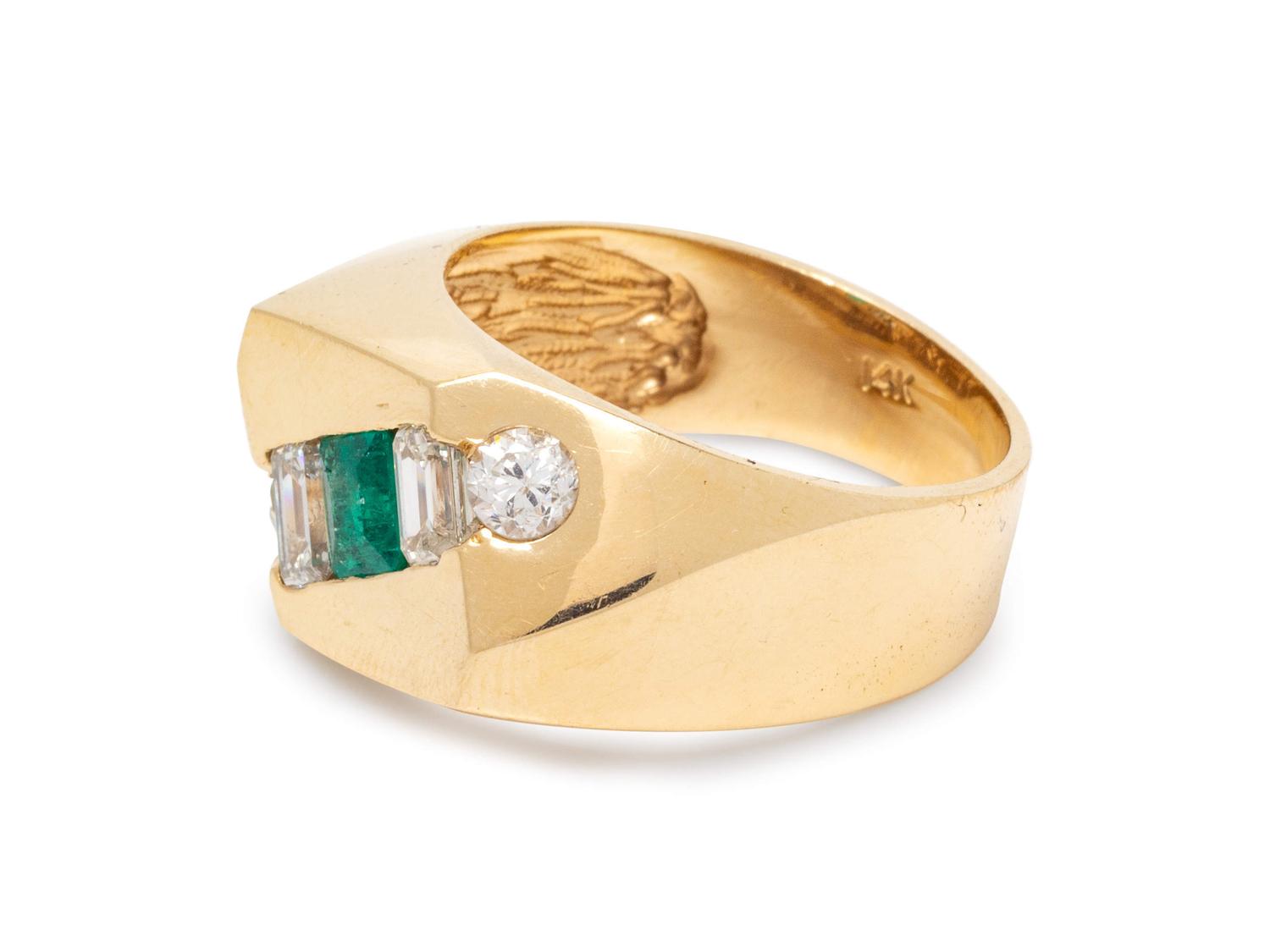 A 14 Karat Yellow Gold, Emerald and Diamond Ring,