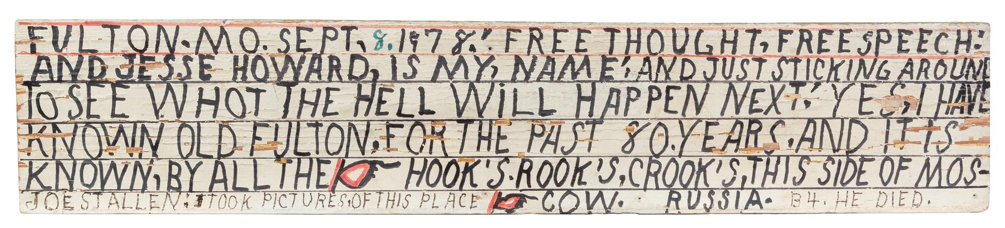 Jesse Howard, (American, 1885-1983), Untitled, September 8, 1978