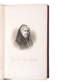 [WOMEN'S SUFFRAGE]. STANTON, Elizabeth Cady, Susan B. ANTHONY, and Matilda Joslyn GAGE, editors. History of Woman Suffrage. New York: Fowler & Wells, 1881. SALESMAN'S OR EDITOR'S COPY OF VOLUME I, SIGNED BY SUSAN B. ANTHONY.