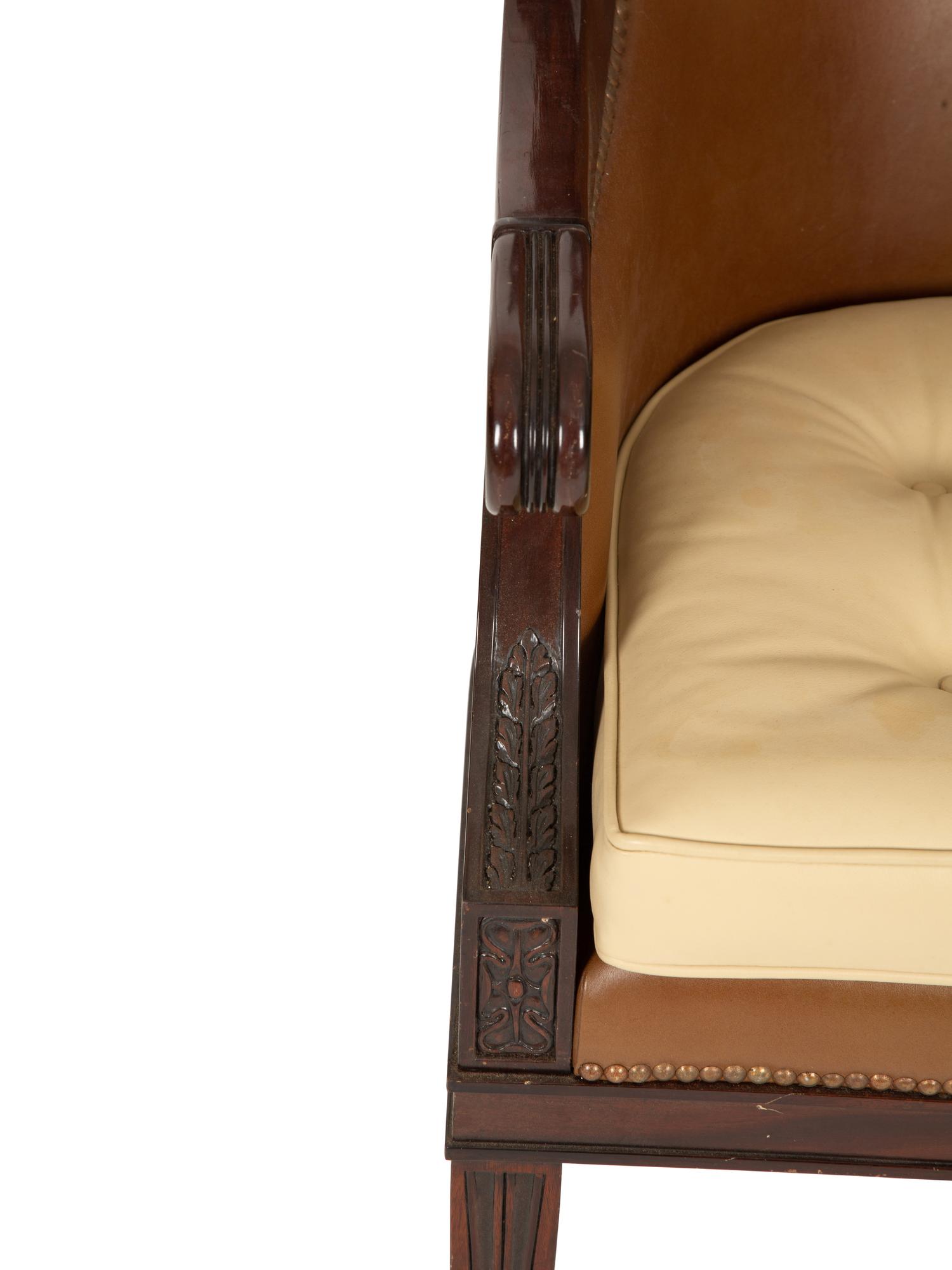 A Regency Style Mahogany Brown Leather Upholstered Library Chair