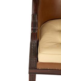 A Regency Style Mahogany Brown Leather Upholstered Library Chair
