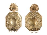 A Pair of Dutch Pressed Brass Two-Light Heart-and-Crown Wall Sconces
