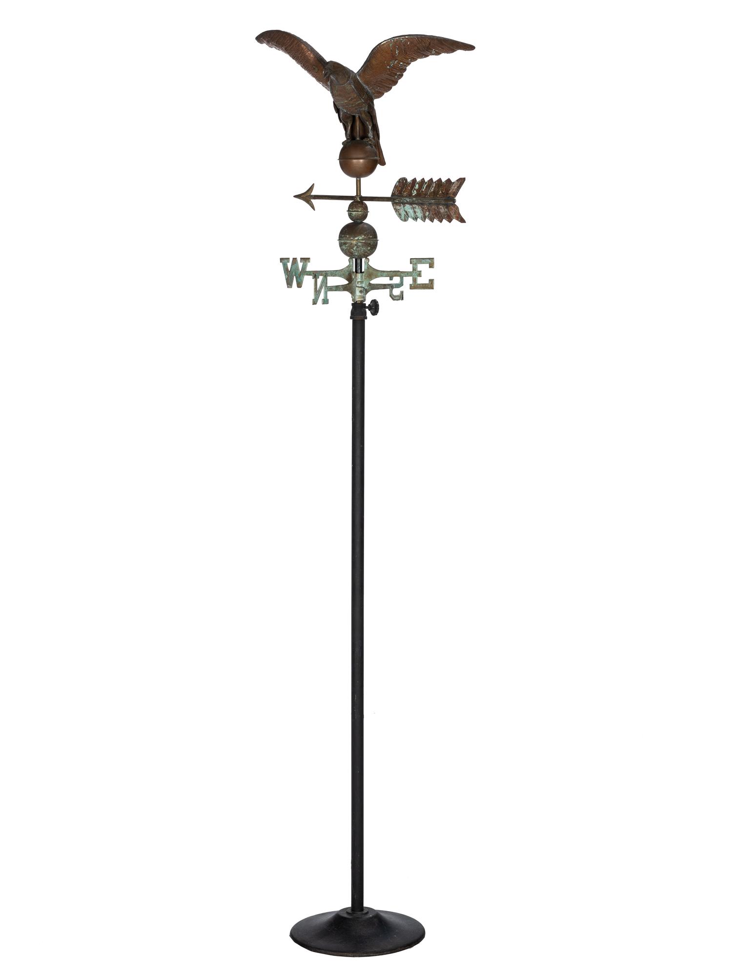 A Molded Copper Seagull-Form Weathervane on Stand