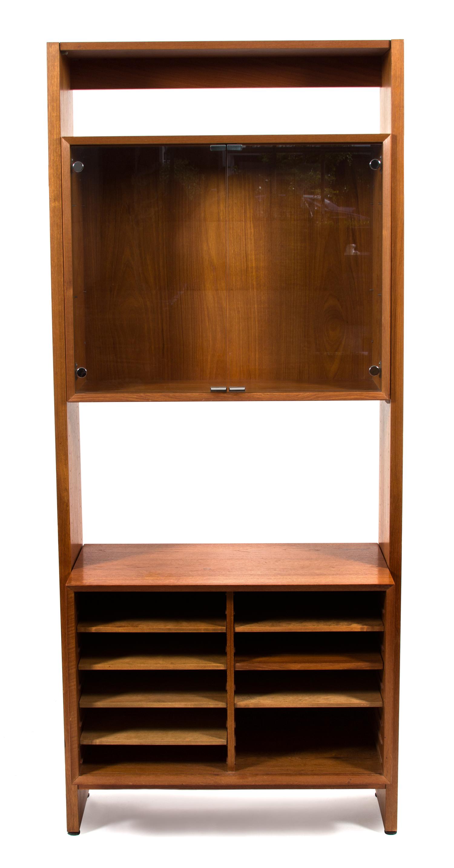 A Scandinavian Teak and Glass Hutch Height 80 x width 34 1/2 x depth 18 1/4 inches. — 20TH CENTURY