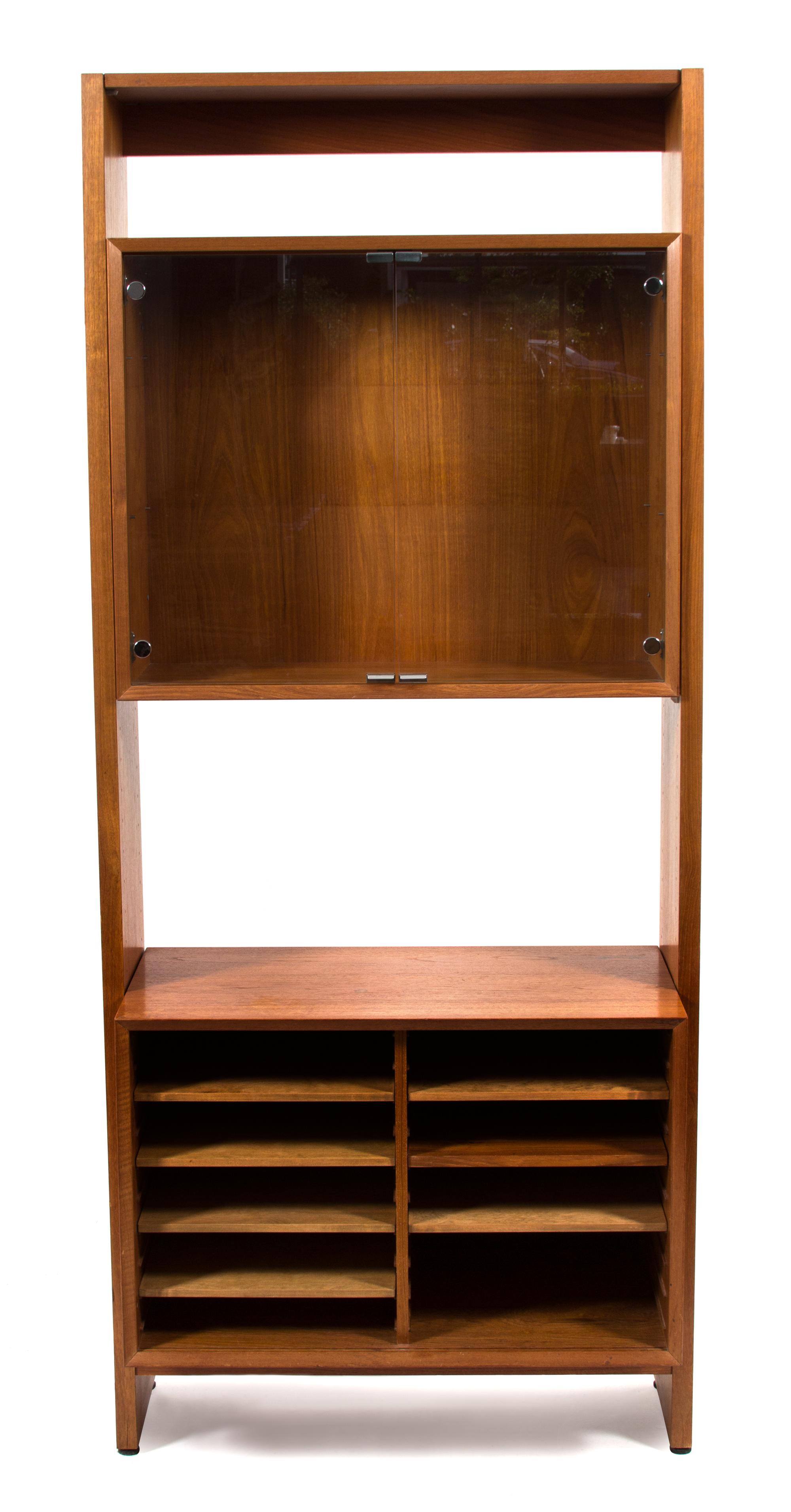 A Scandinavian Teak and Glass Hutch Height 80 x width 34 1/2 x depth 18 1/4 inches. — 20TH CENTURY