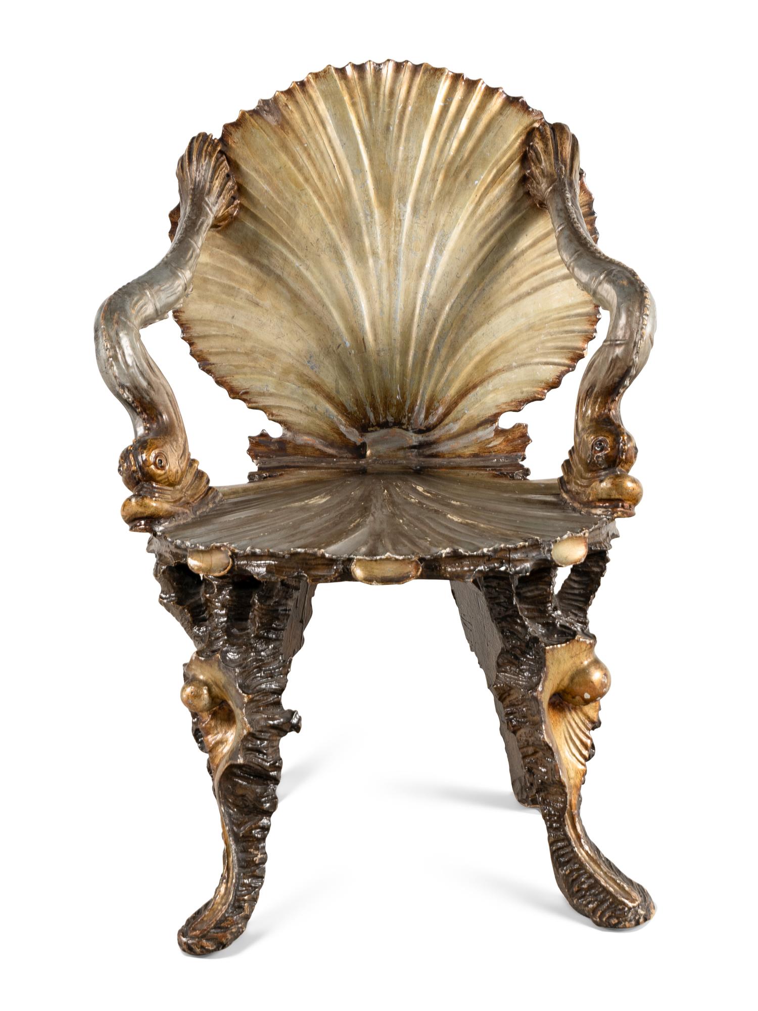 A Painted and Parcel Gilt "Grotto" Armchair