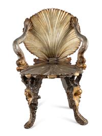 A Painted and Parcel Gilt "Grotto" Armchair