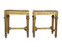 A Pair of Louis XVI Style Giltwood Marble-Top Low Tables