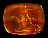 A Neoclassical Carnelian Intaglio with Hercules Battling Achelous