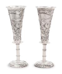 Pair of Chinese Export Silver Vases