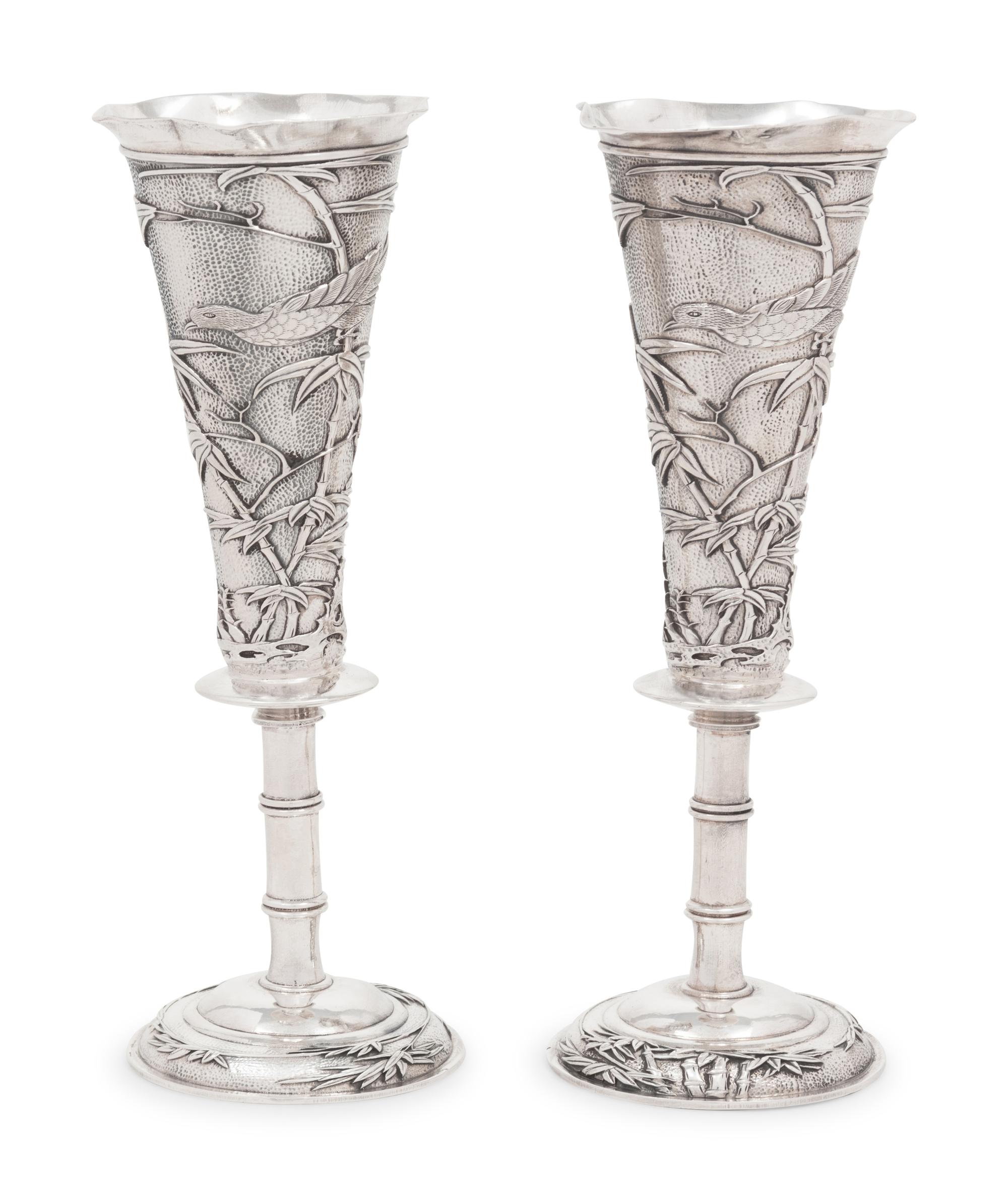 Pair of Chinese Export Silver Vases