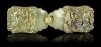 A Chinese Celadon Jade Two-Part Belt Buckle