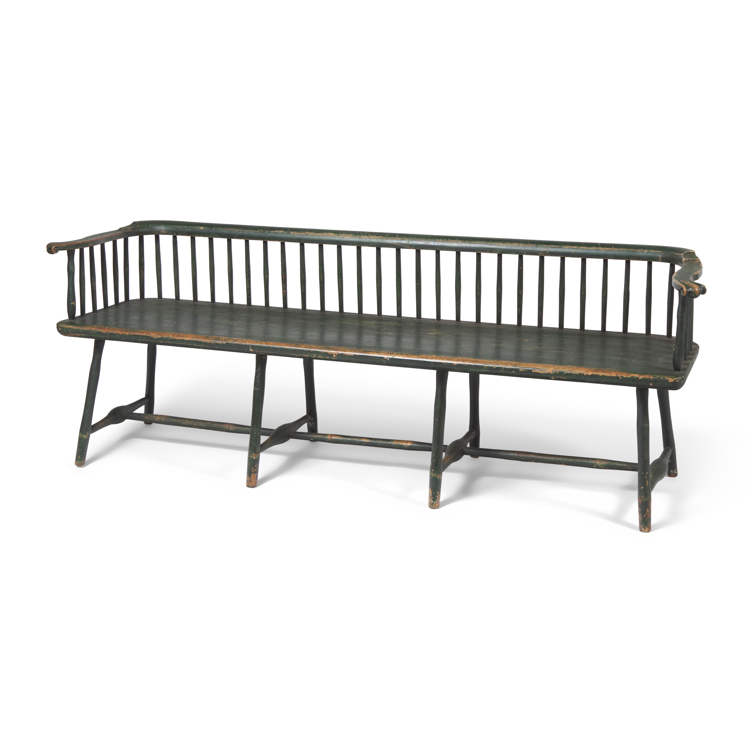 A Green-Painted Low Back Windsor Settee