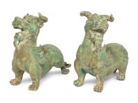 A Pair of Chinese Six Dynasties Style Bronze Figures Chimera