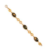 A 14 Karat Yellow Gold and Green Hardstone Bracelet,