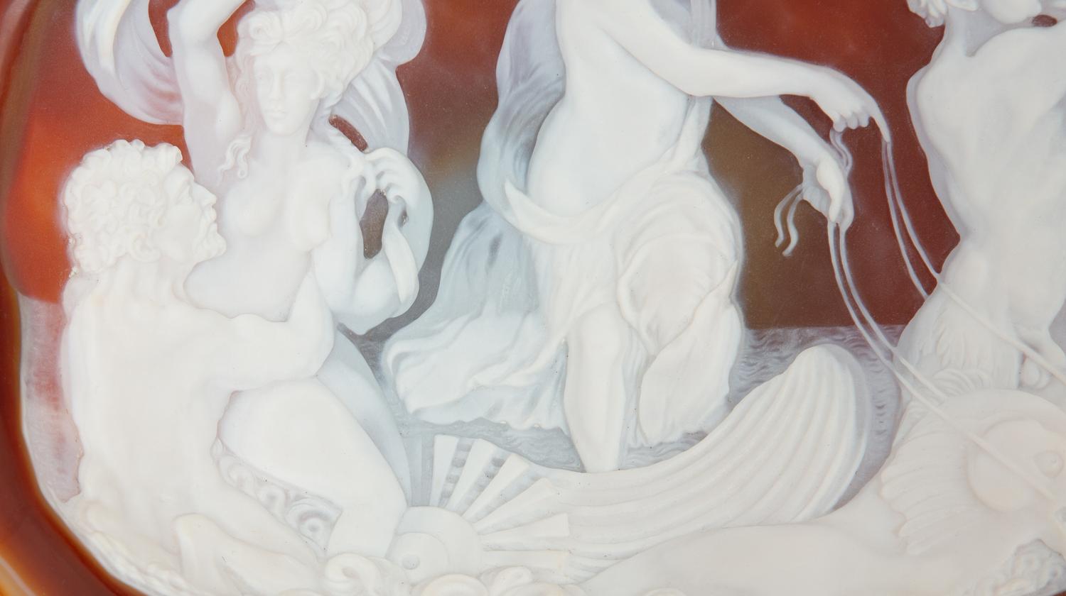 Two Heinz Postler Carved Agate Cameo Footed Bowls