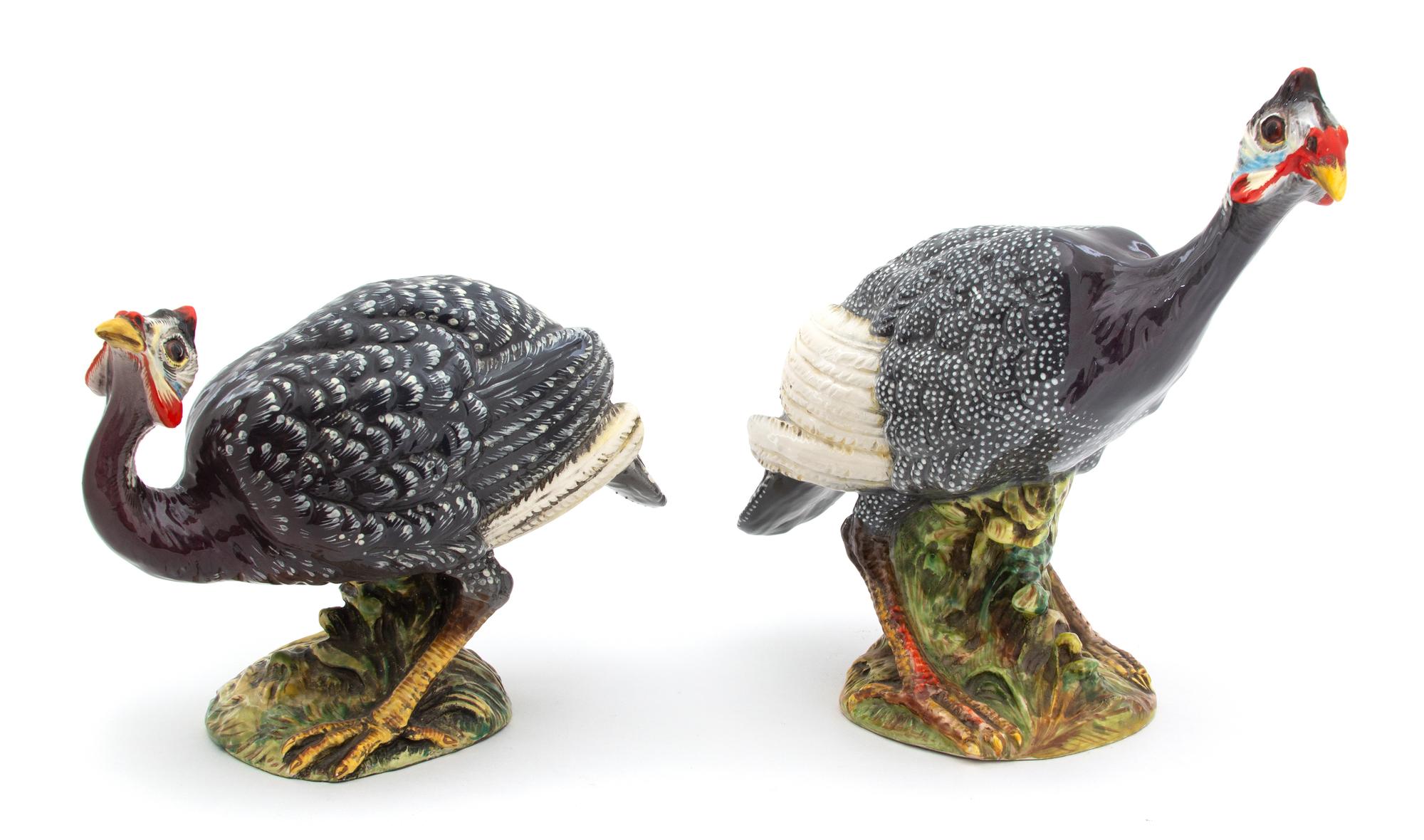 A Pair of Polychromed Ceramic Models of Wild Fowl Height or largest 11 1/2 inches. — 20TH CENTURY