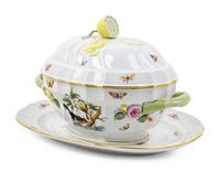 A Herend Porcelain Rothschild Bird Soup Tureen and Underplate