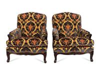 A Pair of Ralph Lauren Louis XV Style Mahogany Bergères with Custom Upholstery